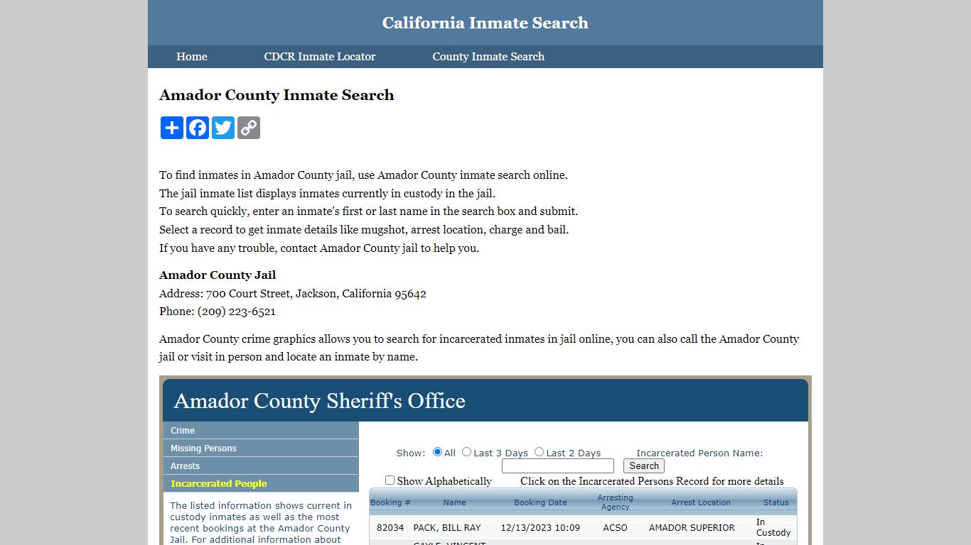 Amador County Inmate Search